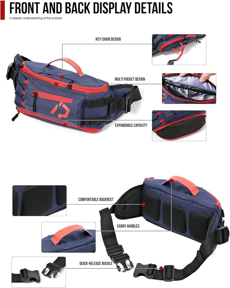 RIDEIRON Fanny Pack, Motorcycle Waist Bag with Adjustable Expansion & Interior Key Loops, Compact Lightweight for Fishing, Cycling, Hiking, Travel, Camping - Image 3